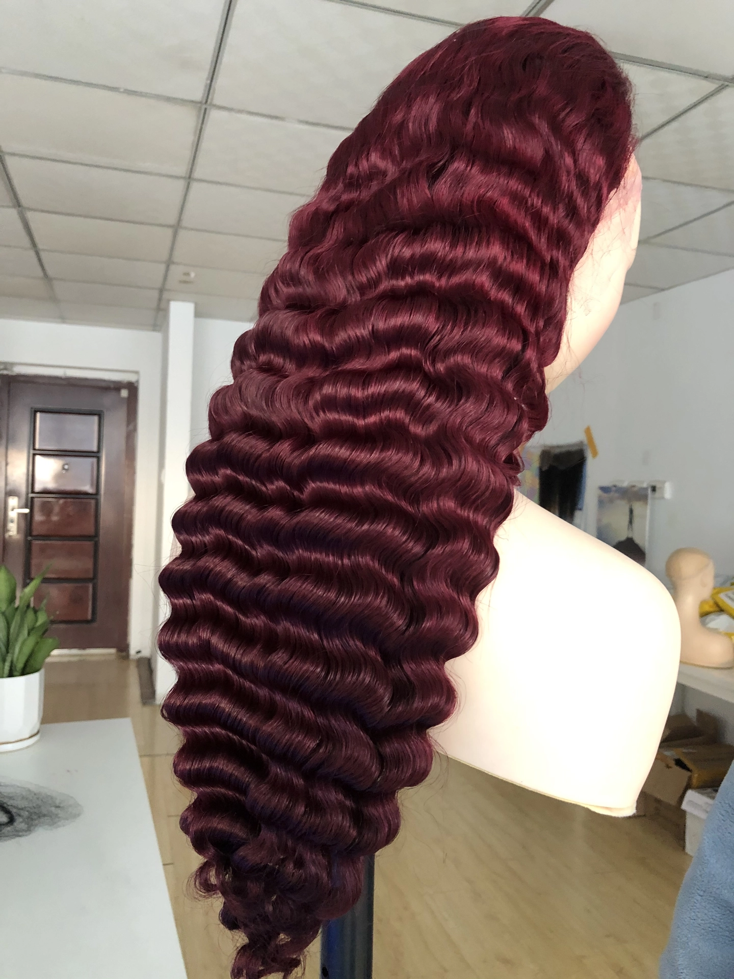 #Burgundy 13X4frontal wig Deep Wave24inch