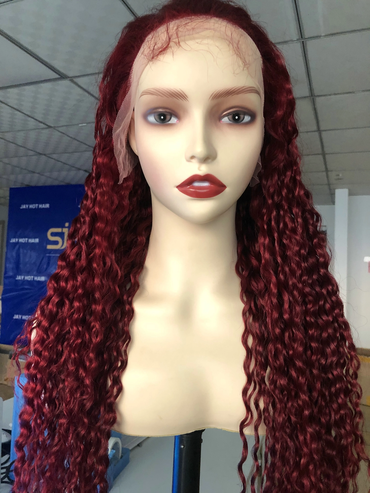 #Burgundy 13X4frontal wig Water Wave 30inch